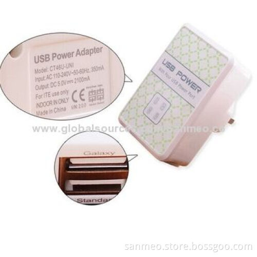 White 4-port USB Power Adapter/Charger, 4,000mA for iPhone 5S/5C/5, iPod, Samsung, RIM's BlackBerry